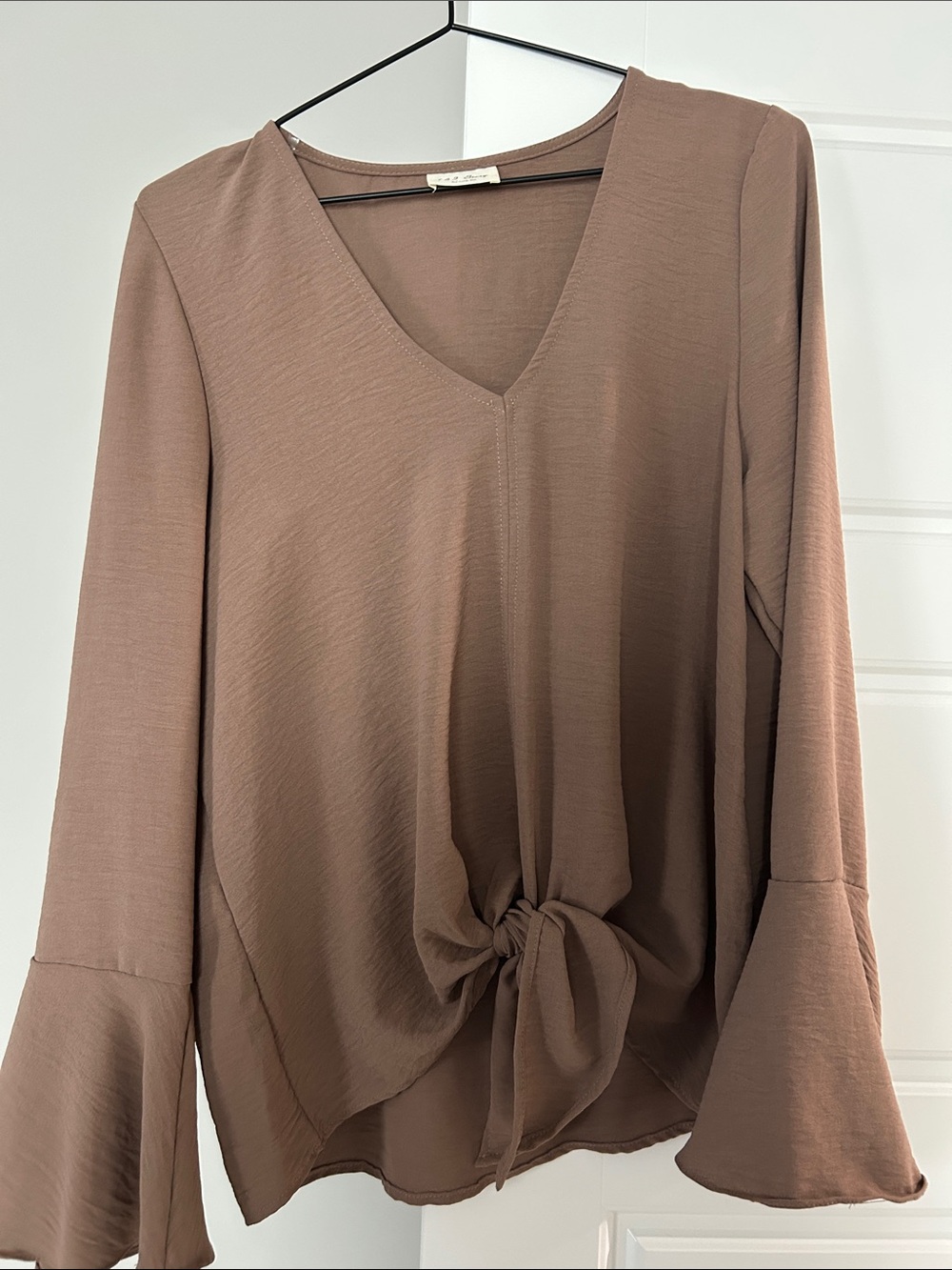 1.4.3. Story by Line Up Taupe V-Neck Tie-Front Blouse